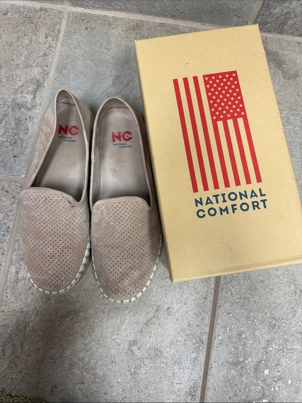 National Comfort Laveda Nude Genuine Leather Slip-On Perforated Loafers
